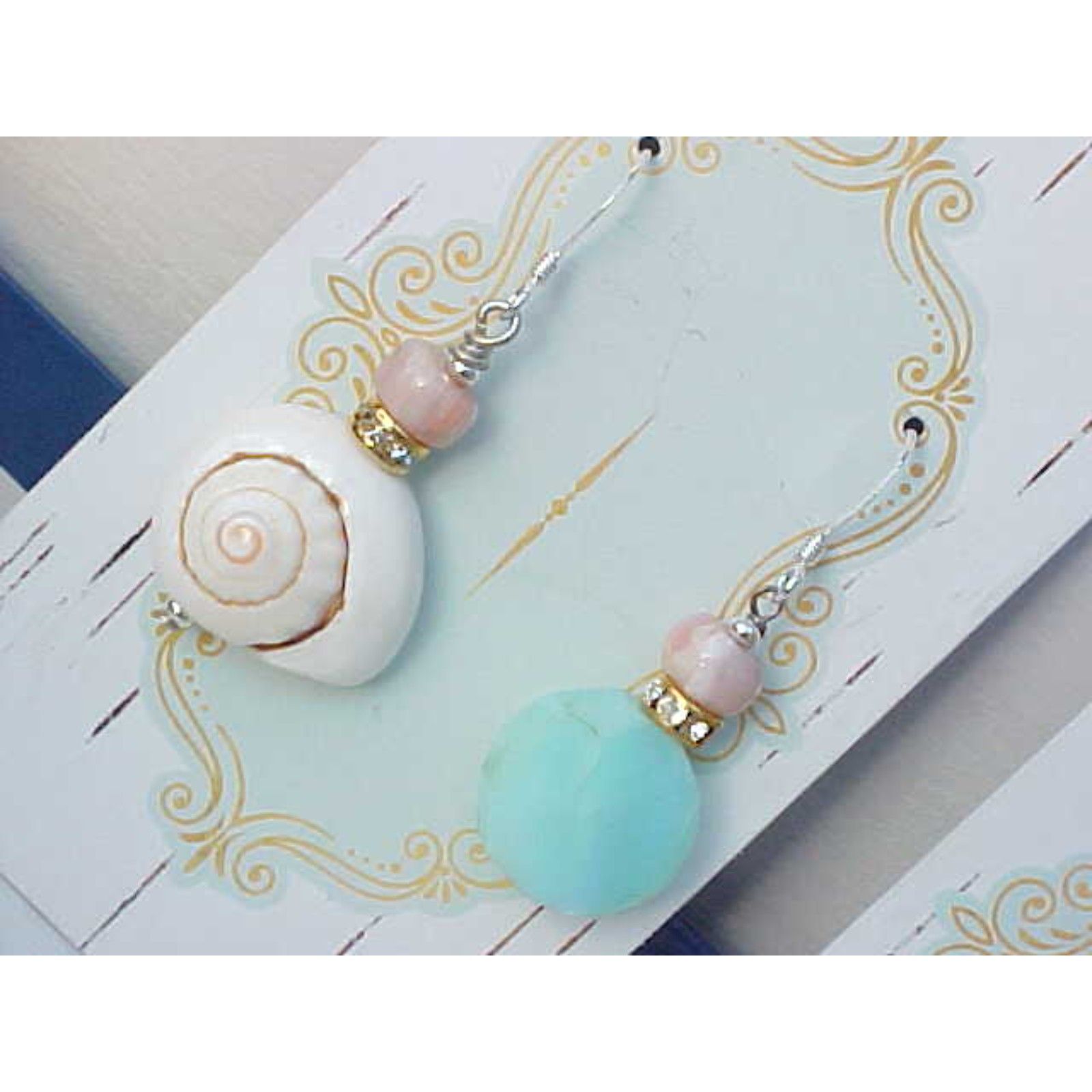 Beach Babe Earrings Blue & Pink Peruvian Opal Shell Bling Gift Women